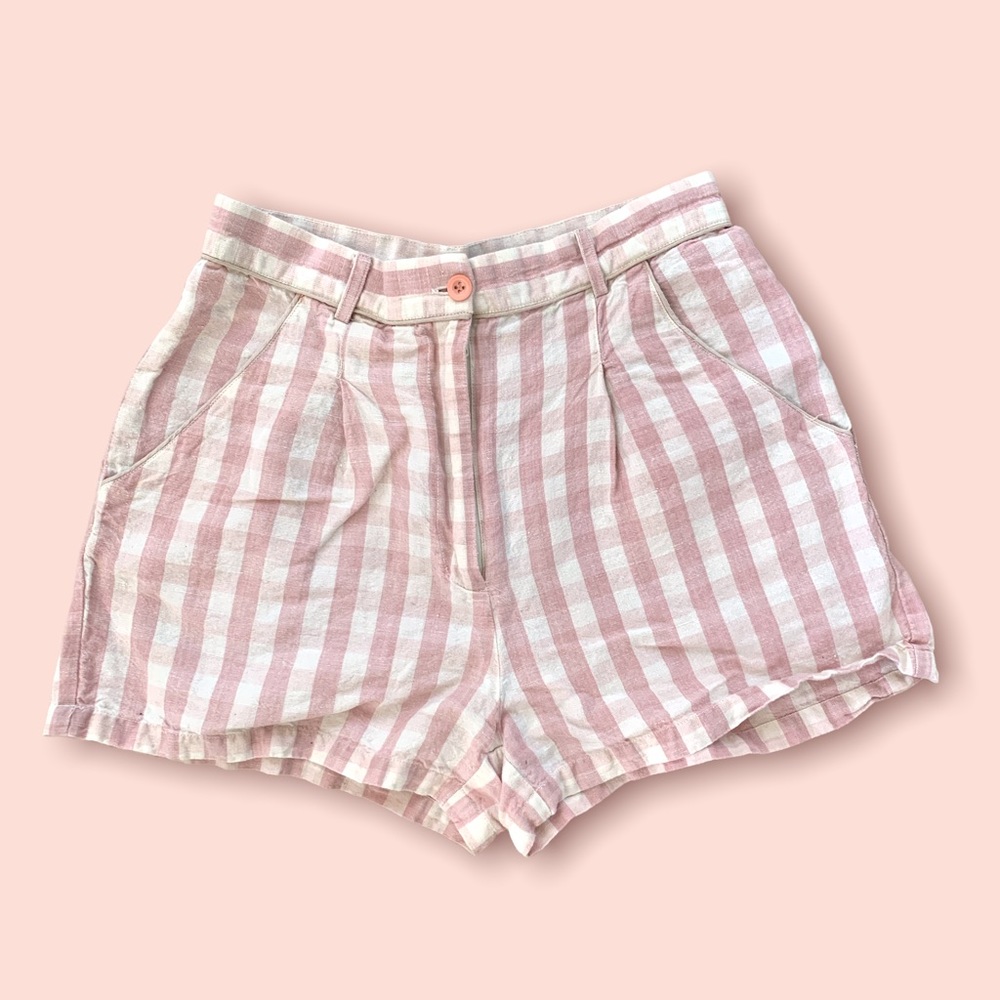 Topshop high waist pleated gingham linen shorts size 6